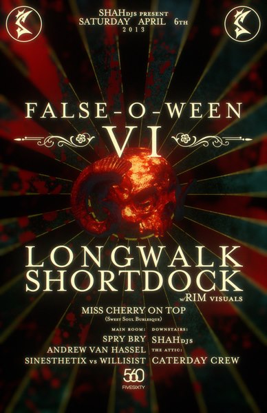 Flyer for FALSE-o-WEEN - LONGWALKSHORTDOCK w/ RimVisuals